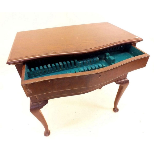 1203 - A Chinese hardwood serpentine fronted three drawer cutlery table, 76cm wide