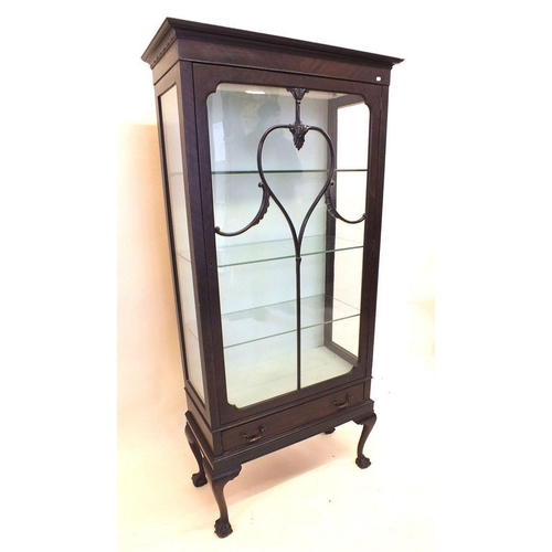 1205 - A 1920’s Chippendale Revival mahogany glazed display cabinet with frieze drawer and cabriole support... 