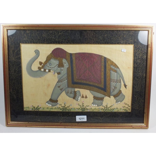 1211 - An Indian watercolour on silk of an elephant, 39 x 24cm