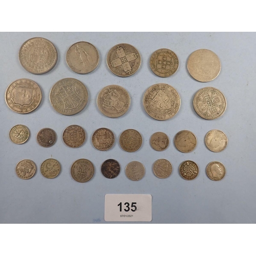 135 - A quantity of silver content coinage mainly British. Victoria to George VI, approx 115 grms silver c... 