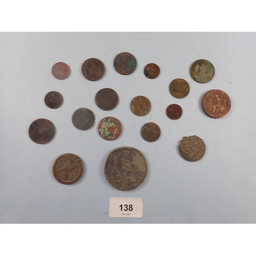 138 - A quantity of 18 approx copper bronze coinage/medallions, George III & Victoria mainly George III ha... 