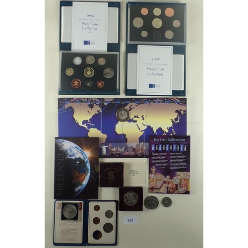 153 - A quantity of numerous coinage including: Royal mint sets: Proof coins 1994 & 1995 blue cases folder... 