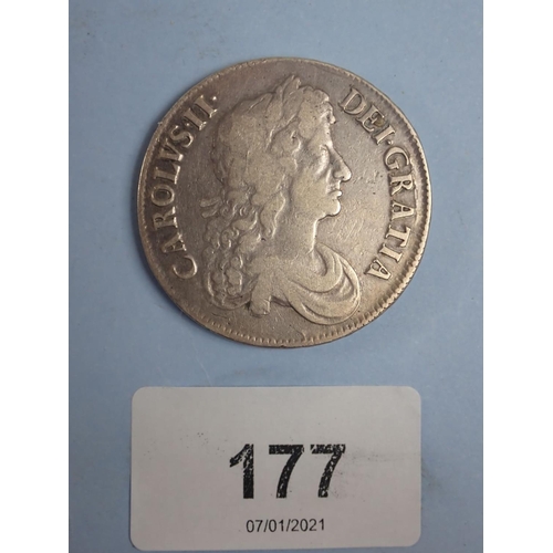 177 - A Charles II Crown 1673 Edge: V.QVINTO, third bust. Condition: Fine