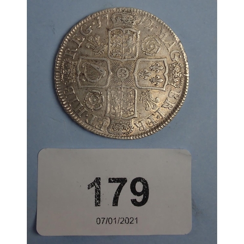 179 - A Queen Anne halfcrown 1712 edge: Undecimo, Roses & Plumes in Angles. Condition: Fine-VF