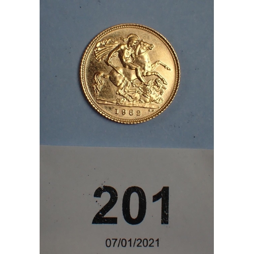 201 - A Gold half-sovereign, Elizabeth II 1982. Condition: VF