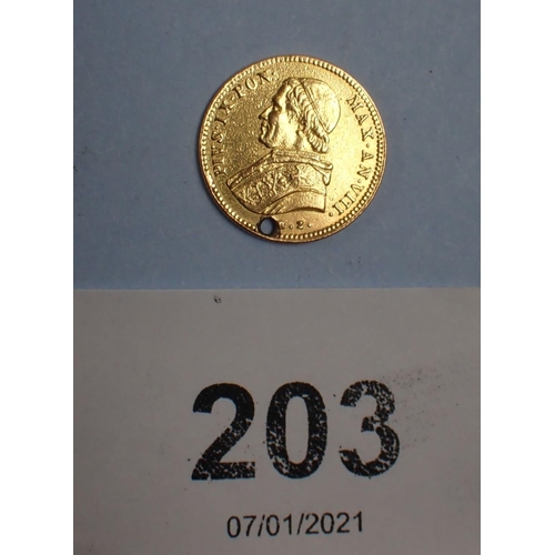 203 - Italian states (Papal states) Gold scudo coin 1853-VIIIR, ruler Piuis IX. Condition: Unfortunately p... 