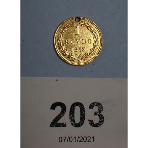 203 - Italian states (Papal states) Gold scudo coin 1853-VIIIR, ruler Piuis IX. Condition: Unfortunately p... 