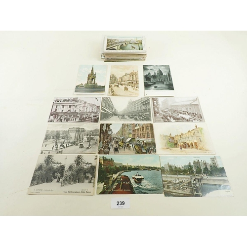 239 - Postcards; London topography including animated street scenes and shop fronts including Harrods, Dic... 