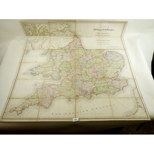 295 - An antique map laid on linen of England and Wales by James Wyld, published in 1823