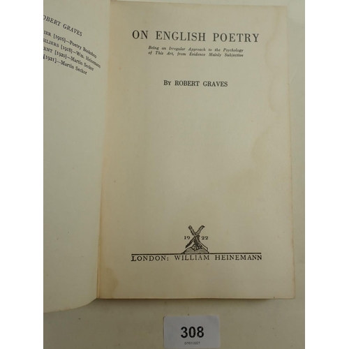 308 - Robert Graves, 'On English Poetry', First Edition 1922 and 'No More Ghosts', First Edition 1940