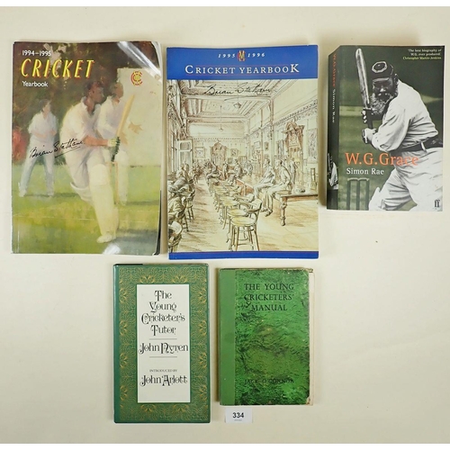 334 - A selection of cricketers books and yearbooks, two signed by Brian Statham.