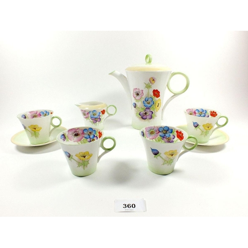 360 - A Shelley Anemone coffee set comprising coffee pot, milk jug, 4 cups and 2 saucers