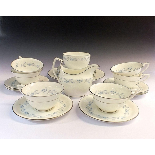 362A - A Royal Worcester tea set in the Bridal Wreath pattern, consisting of six trios, one cake plate, mil... 