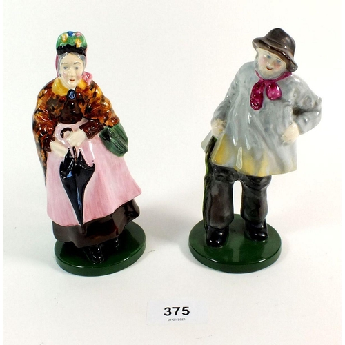 375 - Two Crown Staffordshire figures of old man and woman, 16cm height