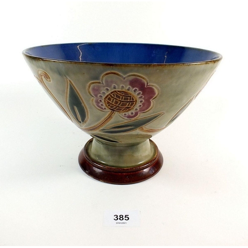 385 - A Royal Doulton stoneware pedestal bowl incised pattern of flowers c1920's - 16.5cm high