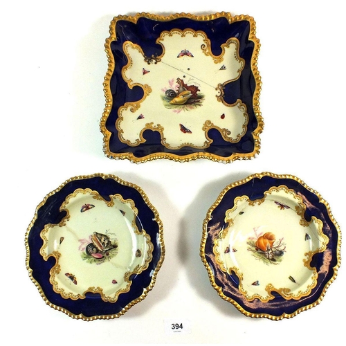 394 - Three Worcester Flight, Barr & Barr serving plates painted shells - all damaged and restored