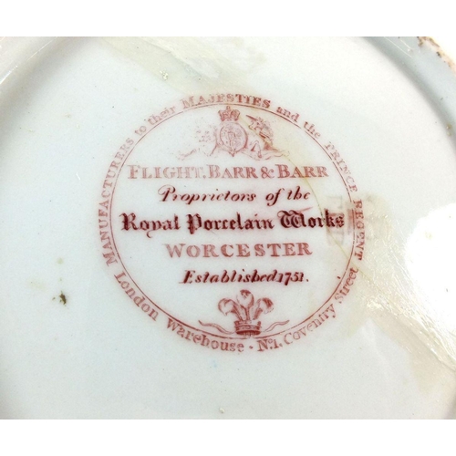 394 - Three Worcester Flight, Barr & Barr serving plates painted shells - all damaged and restored