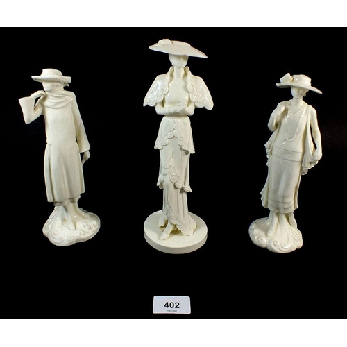 402 - A Royal Worcester figurine 'Eleanor 1928', 'Ellen 1920' and a Coalport figurine 'High Society'.