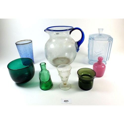 405 - A selection of various glassware to include Bristol green vase, glass jug etc.