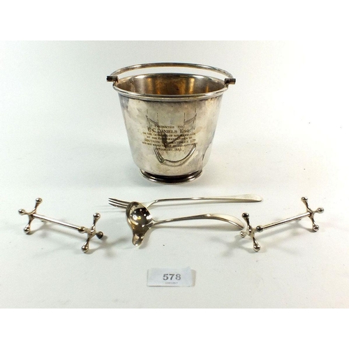 578 - A silver plated ice bucket and various other silver plated items