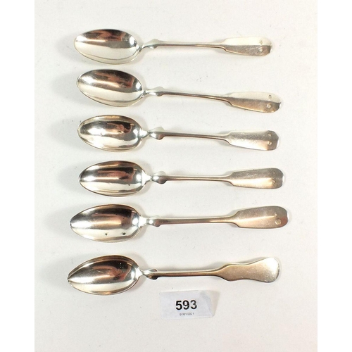 593 - A set of six continental silver teaspoons, foreign marks, 130g