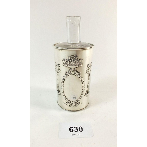 630 - A silver clad glass cylindrical perfume bottle by William Comyns, London 1913