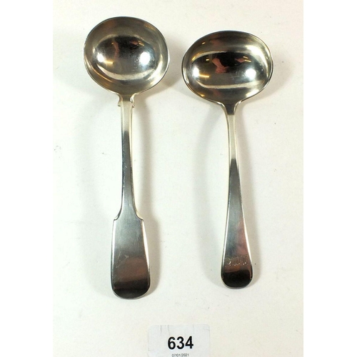 634 - A silver sauce ladle, London 1823 by William Bateman and another 1841 by Samuel Hayne & Dudley Carte... 