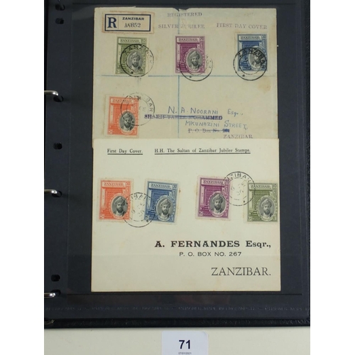 71 - QV-QEII period collection of Zanzibar stamps on numerous pages in Hagner album. Defin, commem, posta... 