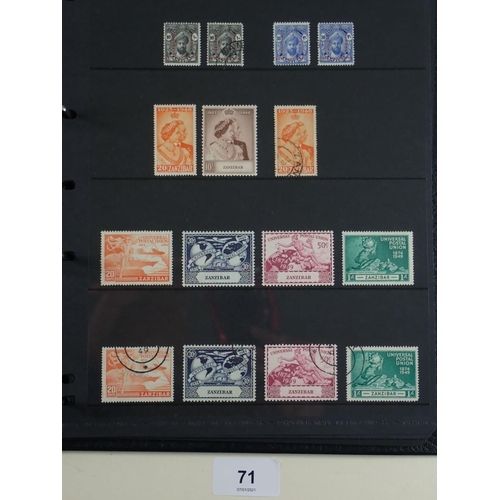 71 - QV-QEII period collection of Zanzibar stamps on numerous pages in Hagner album. Defin, commem, posta... 