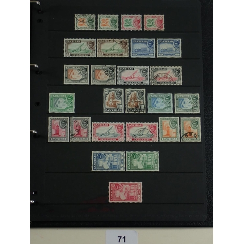 71 - QV-QEII period collection of Zanzibar stamps on numerous pages in Hagner album. Defin, commem, posta... 