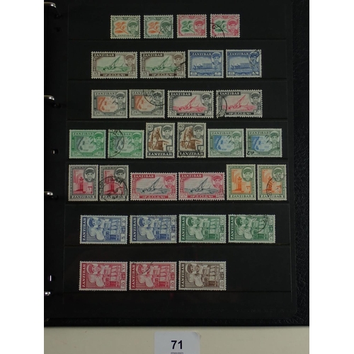 71 - QV-QEII period collection of Zanzibar stamps on numerous pages in Hagner album. Defin, commem, posta... 