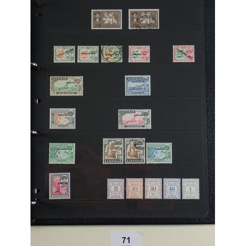 71 - QV-QEII period collection of Zanzibar stamps on numerous pages in Hagner album. Defin, commem, posta... 