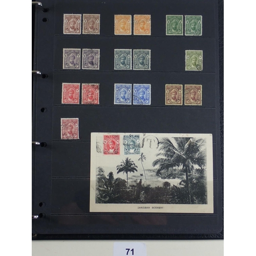 71 - QV-QEII period collection of Zanzibar stamps on numerous pages in Hagner album. Defin, commem, posta... 