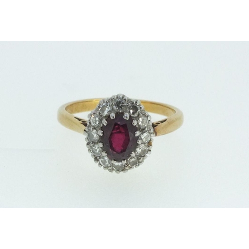 722 - A Victorian 18ct gold and platinum diamond and ruby cluster ring,  size I, 3.4g