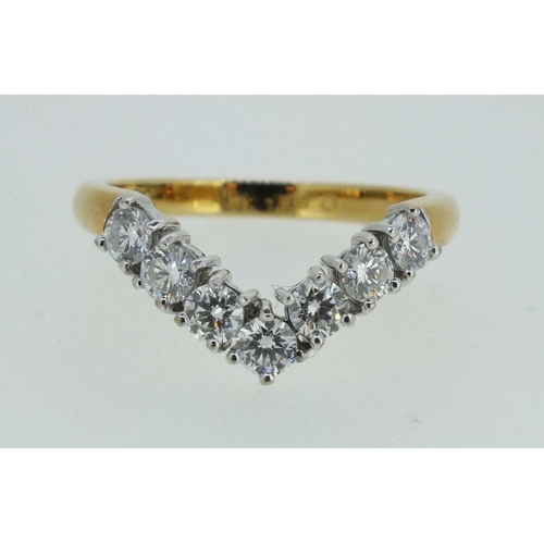 726 - An 18 ct gold diamond wishbone ring set five diamonds (total 1 ct), size Q to R