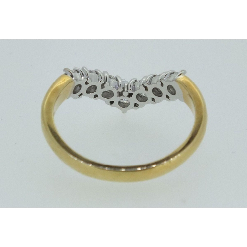 726 - An 18 ct gold diamond wishbone ring set five diamonds (total 1 ct), size Q to R