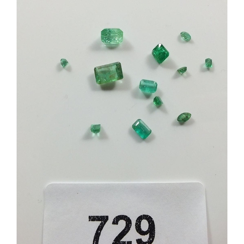 729 - A Columbian emerald group, total 3cts