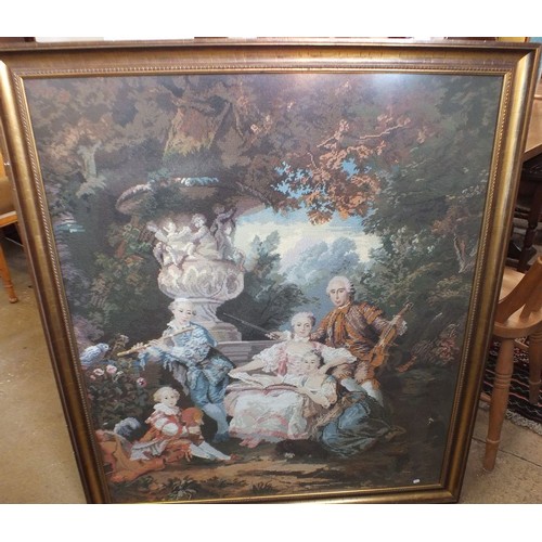 1186 - A large Chinese tapestry after Fragonard framed by Man Fong, 97 x 84 cm