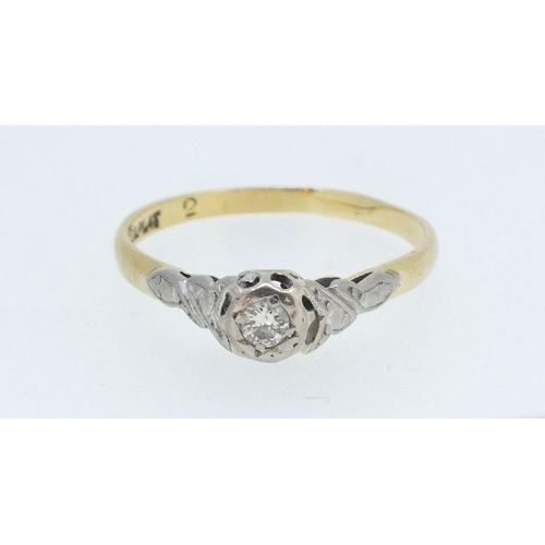 226 - An antique 18ct gold and platinum ring with illusion set diamond, size N, 1.8g