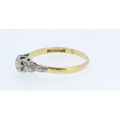 226 - An antique 18ct gold and platinum ring with illusion set diamond, size N, 1.8g