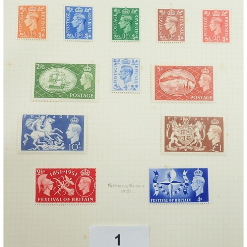 1 - GB: Album of mint KGVI defin & commem incl high values up to £1 and blocks with control nos. In addi... 