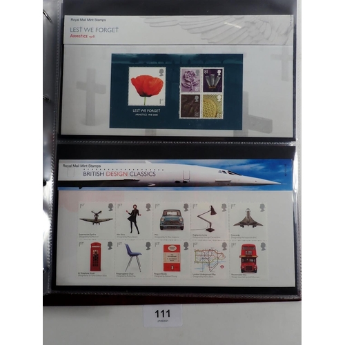 111 - GB: Royal Mail Presentation Pack album of mint decimal stamps in over 65 packs, 2006-2010. Total FV ... 