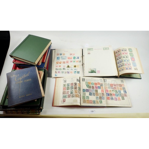 119 - Boxed accumulation of 16 All World stamp albums with 100s of mint/used defin, commem, etc. Incl GB, ... 