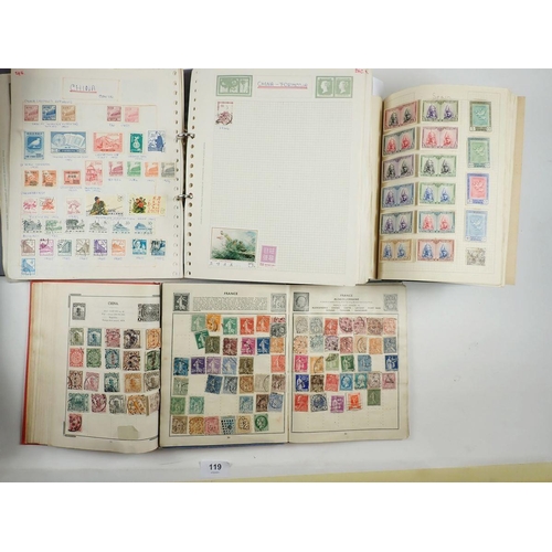 119 - Boxed accumulation of 16 All World stamp albums with 100s of mint/used defin, commem, etc. Incl GB, ... 