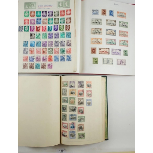 119 - Boxed accumulation of 16 All World stamp albums with 100s of mint/used defin, commem, etc. Incl GB, ... 