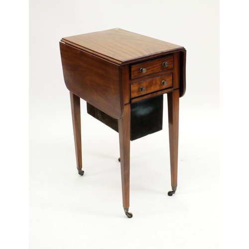 1222 - A 19th century dropleaf work table with two drawers, the upper fitted