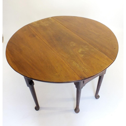 1223 - An 18th century mahogany gateleg dining table with end drawer and pad feet, 126cm deep