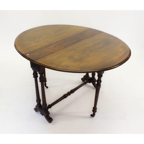 1239 - A Victorian walnut oval Sutherland table on twin end spiral turned supports and scroll feet, 91cm de... 