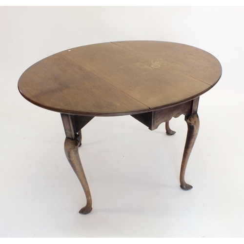 1240 - An 18th century mahogany dropleaf table on cabriole supports and pointed feet, 73cm tall x 43cm wide... 