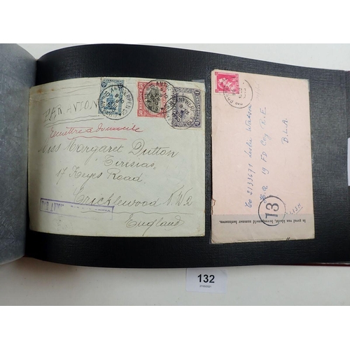 132 - Belgium: Hard-backed maroon album in sleeve full of 60+ entires, covers and postcards from 1857 to l... 